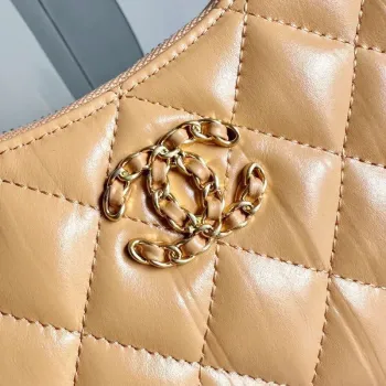 Chanel AP3647 23K Malá taška Hobo z jehněčí kůže, zlatý kov, hnědá