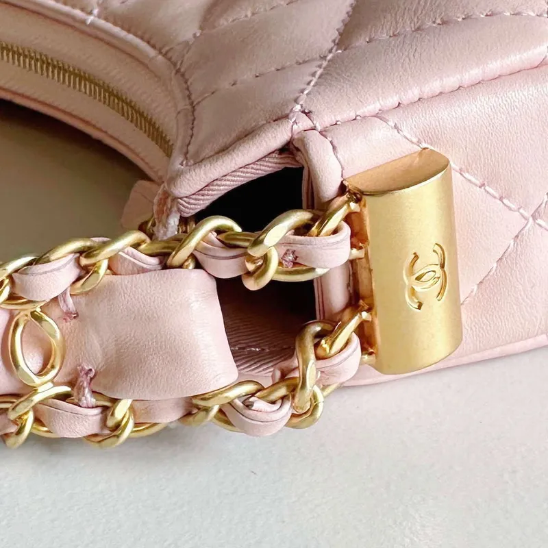 Chanel AP3647 23K Malá taška Hobo z jehněčí kůže, zlatý kov, růžová