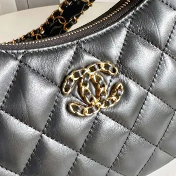 Chanel AP3647 23K Malá taška Hobo z jehněčí kůže, zlatý kov, černá