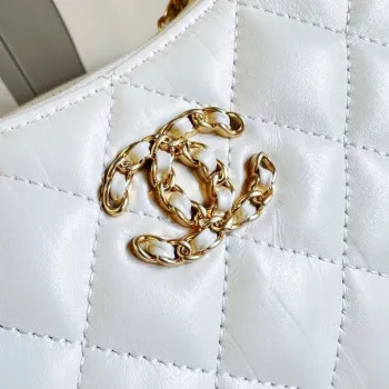 Chanel AP3647 23K Malá taška Hobo z jehněčí kůže, zlatý kov, bílá