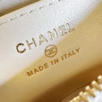 Chanel AP3647 23K Malá taška Hobo z jehněčí kůže, zlatý kov, bílá