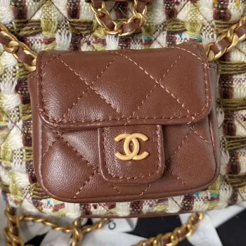 Chanel AS3947 Malý batoh z vlněného tvídu Lambski a zlatého kovu hnědý