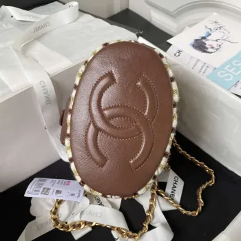 Chanel AS3947 Malý batoh z vlněného tvídu Lambski a zlatého kovu hnědý