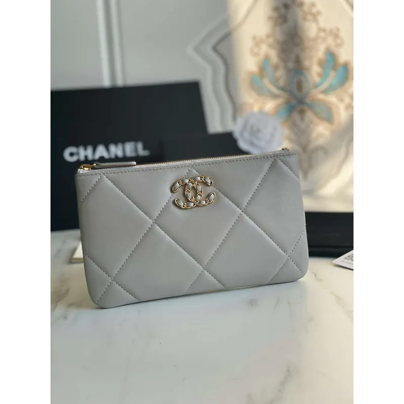 Chanel AP1059 Pouche Lambskin taška Peněženka Držák na karty Šedá