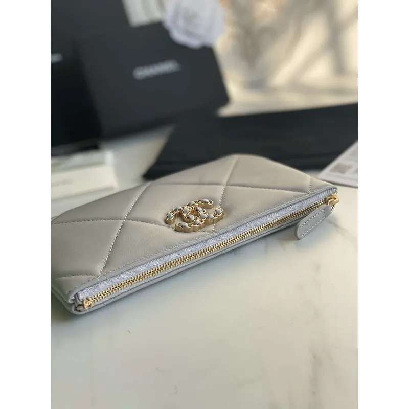 Chanel AP1059 Pouche Lambskin taška Peněženka Držák na karty Šedá