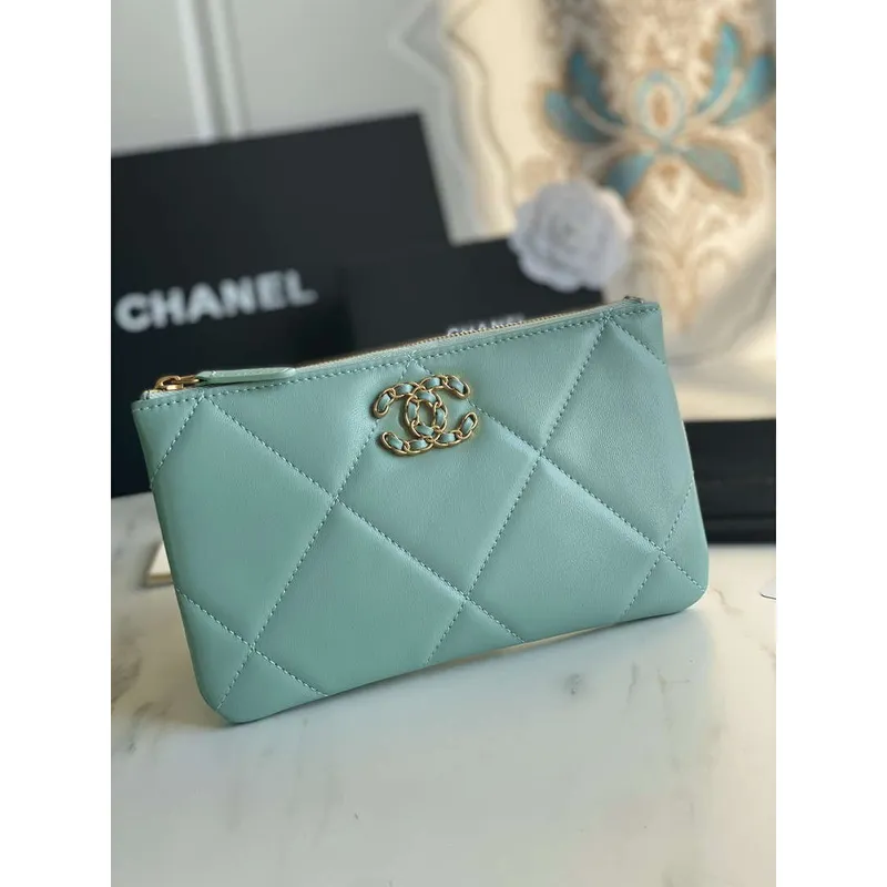 Chanel AP1059 Pouche Lambskin taška Peněženka Držák na karty Modrá