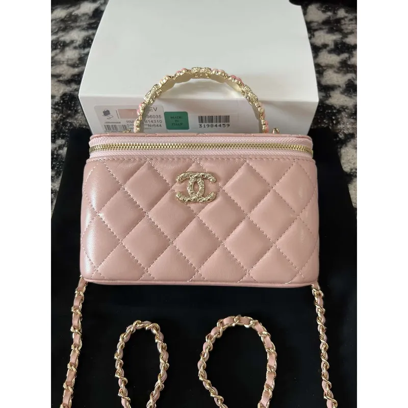 Chanel A96035 CLUTCH Kabelka z jehněčí kůže Vanity Box růžová