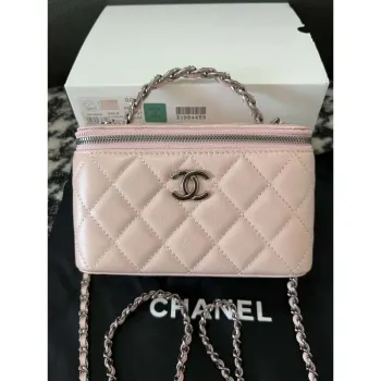 Chanel AP3593 Lesklá zmačkaná telecí kůže Strass & Ruthenium Finish Metal Pink