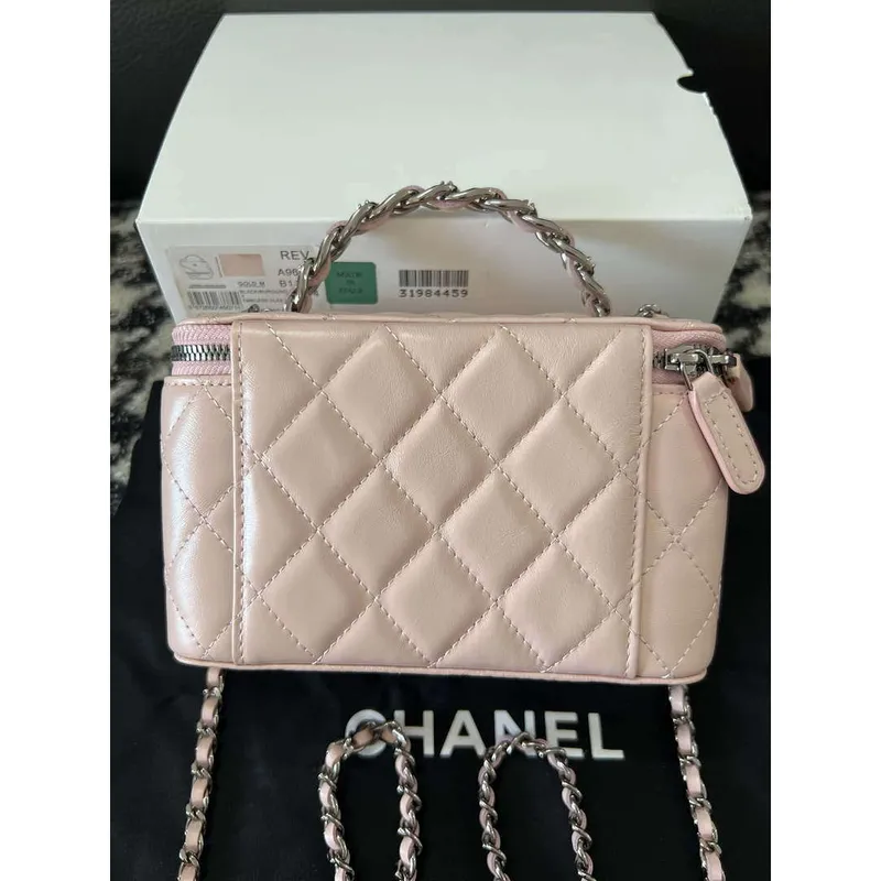 Chanel AP3593 Lesklá zmačkaná telecí kůže Strass & Ruthenium Finish Metal Pink