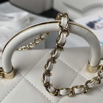 Chanel AS4469 Malá kabelka BOX Lesklá telecí kůže a zlatý kov Bílá