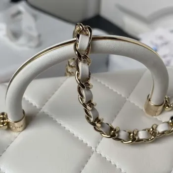 Chanel AS4469 Mini BOX taška z lesklé telecí kůže a zlatého kovu, bílá