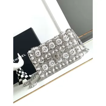 Chanel A90091 Limitovaná edice Pearl Metal CF večerní kabelka se zapínáním na klopě Stříbrná kovová