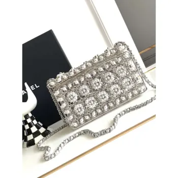 Chanel A90091 Limitovaná edice Pearl Metal CF večerní kabelka se zapínáním na klopě Stříbrná kovová