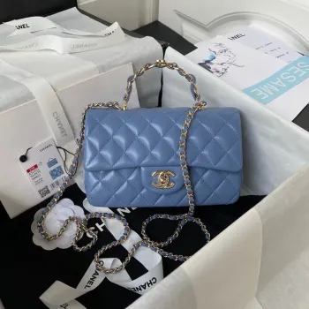 Chanel 23K AS2431 Mini flap Lambskin taška s horním uchem Modrá