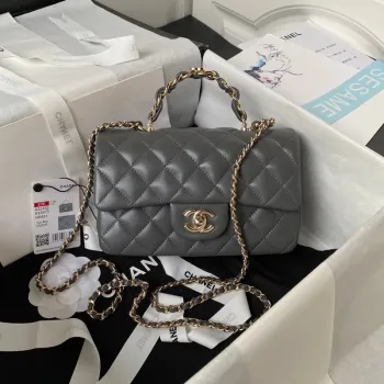 Chanel 23K AS2431 Mini flap Lambskin taška s horním uchem Šedá