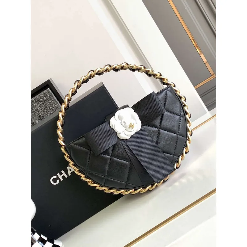 Chanel AP3583 Pouzdro Smíšené vlákna 22 cm Telecí kůže a zlatý kov Černá