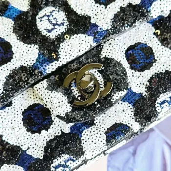 Chanel AS4419 Mini taška s klopou, flitry a kovovým povrchem s rutheniovou úpravou