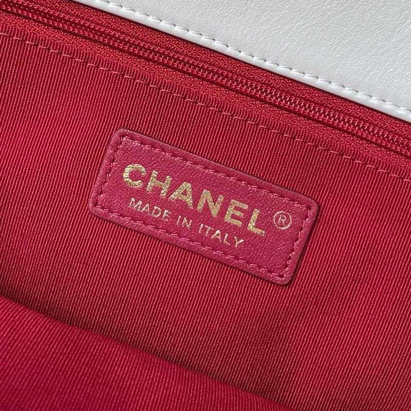 Chanel AS4359 Nákupní taška Lesklá jehněčí kůže Zlatý kov Bílá