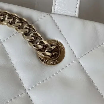 Chanel AS4359 Nákupní taška Lesklá jehněčí kůže Zlatý kov Bílá