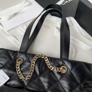 Chanel AS4359 Nákupní taška Lesklá jehněčí kůže Zlatý kov Černá