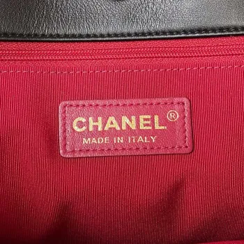 Chanel AS4359 Nákupní taška Lesklá jehněčí kůže Zlatý kov Černá