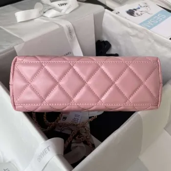 Chanel AS4416 Mini nákupní taška z lesklé staré telecí kůže, zlatý kov, růžová