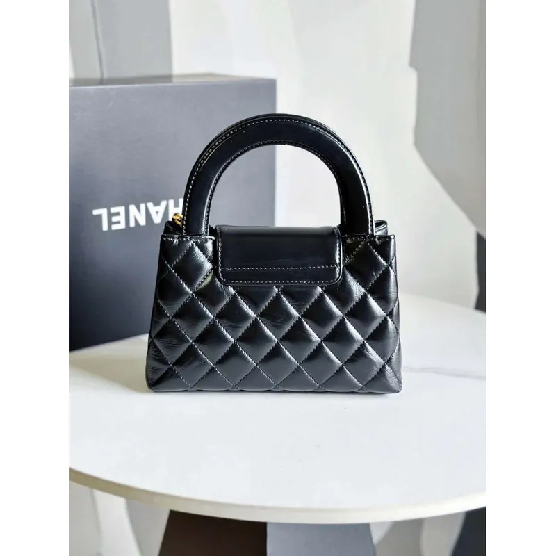 Chanel AS4416 Mini  Nákupní taška lesklá stárnutá telecí kůže zlatý kov Černá