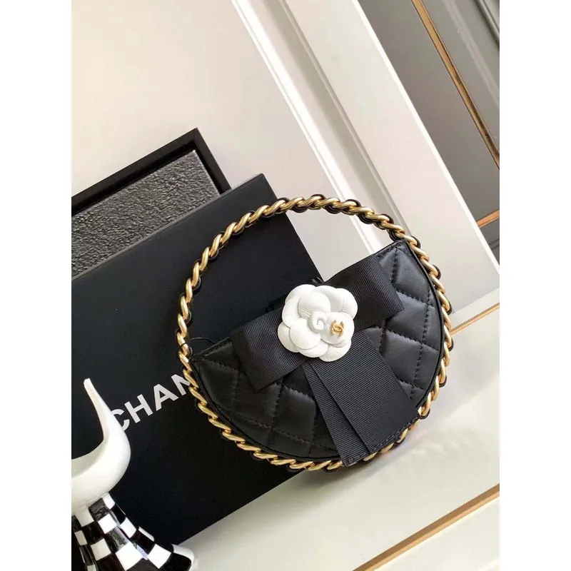 Chanel AP3584 Pouzdro Smíšené vlákna Telecí kůže a zlatý kov Černá