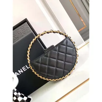 Chanel AP3584 Pouzdro Smíšené vlákna Telecí kůže a zlatý kov Černá