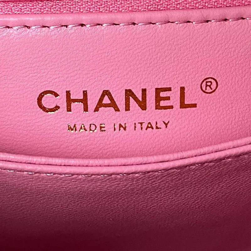 Chanel 23P Střední taška s klopou a hnědým horním uchem A92990 Růžová