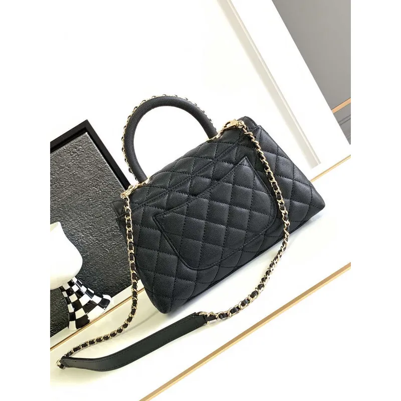 Chanel 23P Střední taška s klopou a hnědým horním uchem A92990 Černá