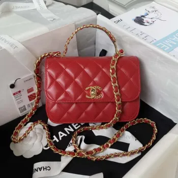 Chanel AS4306 Malá taška s klopou a uchem, jehněčí kůže, červená