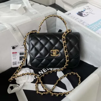Chanel AS4306 Malá taška s klopou a uchem, jehněčí kůže, černá