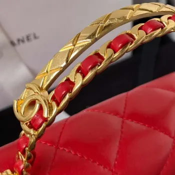 Chanel AS4307 Kabelka s klopou a uchem z jehněčí kůže, červená
