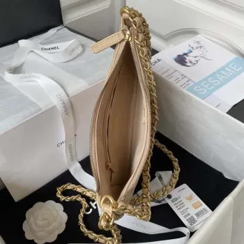 Chanel AS4368 Velká taška HOBO z lesklé zmačkané jehněčí kůže a zlatého kovu v barvě meruňky