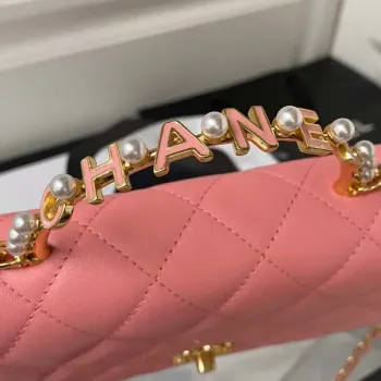 Chanel AP3504 Woc Peněženka na řetízku z jehněčí kůže Imitace perel Strass & Gold Pink