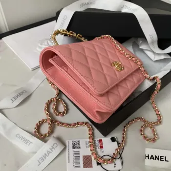 Chanel AP3504 Woc Peněženka na řetízku z jehněčí kůže Imitace perel Strass & Gold Pink