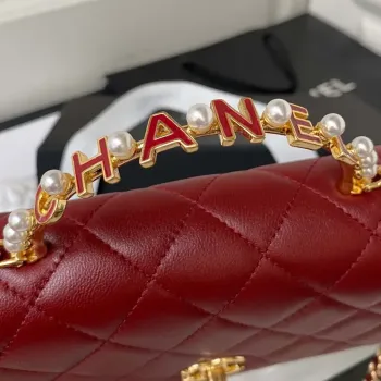 Chanel AP3504 Woc Peněženka na řetízku z jehněčí kůže Imitace perel Strass & Gold Wine Red