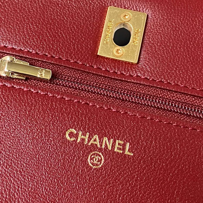 Chanel AP3504 Woc Peněženka na řetízku z jehněčí kůže Imitace perel Strass & Gold Wine Red