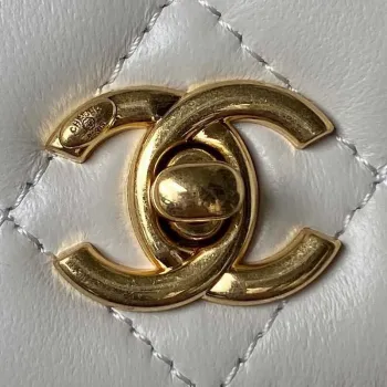 Chanel AP3504 Woc Peněženka na řetízku z jehněčí kůže Imitace perel Strass & Gold bílá