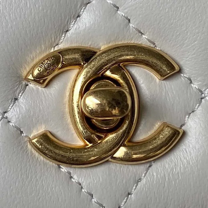 Chanel AP3504 Woc Peněženka na řetízku z jehněčí kůže Imitace perel Strass & Gold bílá