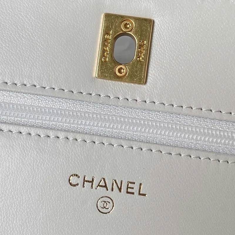 Chanel AP3504 Woc Peněženka na řetízku z jehněčí kůže Imitace perel Strass & Gold bílá