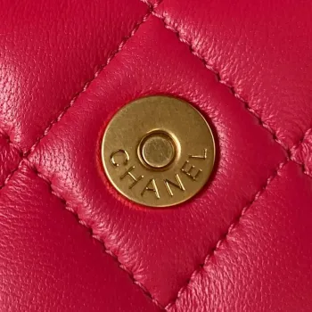 Chanel AP3385 Woc Flap držák na telefon s řetízkem z jehněčí kůže, červená a zlatá