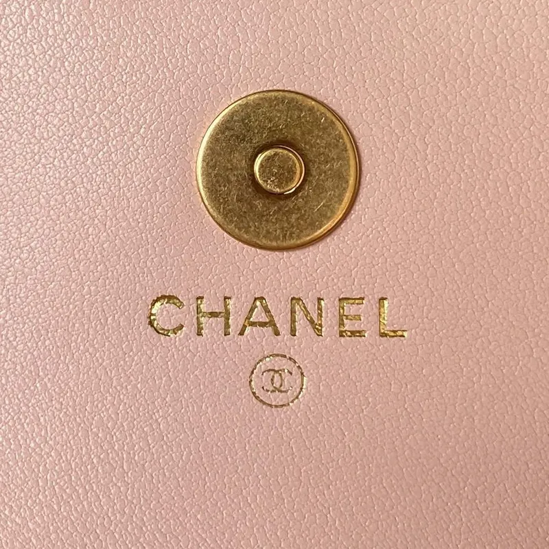 Chanel AP3385 Woc Flap držák na telefon s řetízkem z jehněčí kůže, růžové zlato