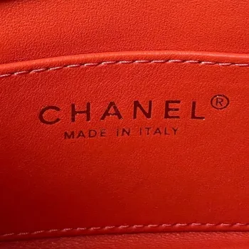 Chanel AS4165 Mini taška s klopou z jehněčí kůže, dřevo wenge a zlatý kov, oranžová