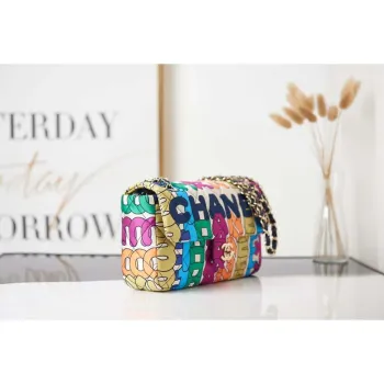 Chanel Flap Bag Potiskovaná látka Zlatý kov AS2897 Vícebarevná