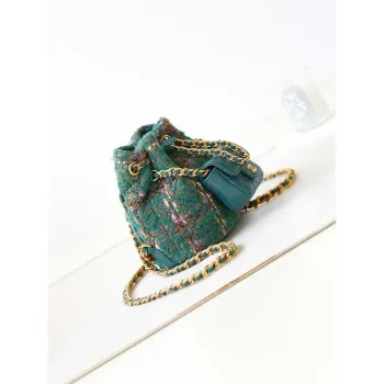 Chanel AS3947 Malý batoh z vlněného tvídu, Lambski a zlatý kov Zelená