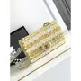 Chanel A01112 Klasická kabelka s klopou Tweedové korálky a stříbrný kov Žlutá