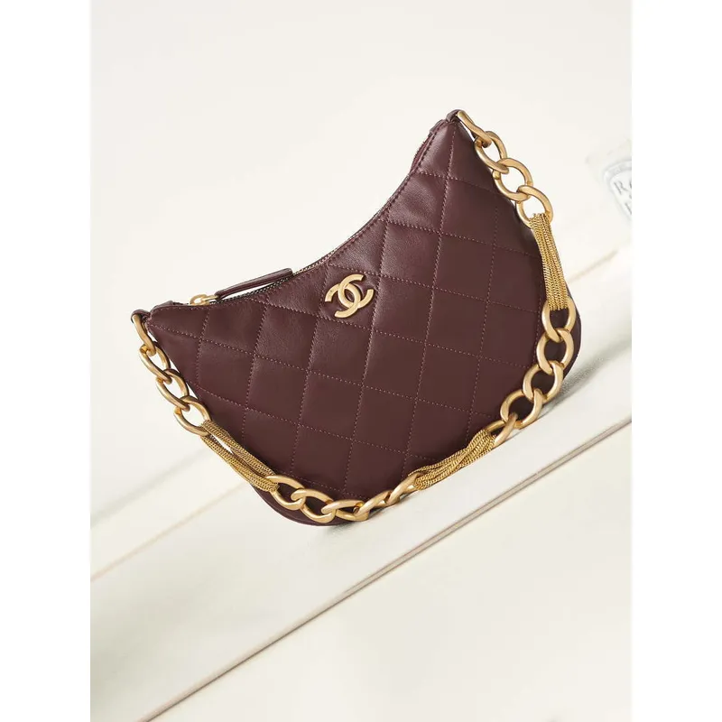 Chanel AS4220 HOBO kabelka z jehněčí kůže, vínově červená