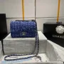 Chanel A1116 Mini Flap Classic Kabelka Tweed & Gold Tone Metal Blue